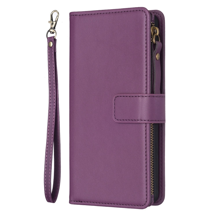 For iPhone 13 Pro 9 Card Slots Zipper Wallet Leather Flip Phone Case(Dark Purple) - iPhone 13 Pro Cases by buy2fix | Online Shopping UK | buy2fix