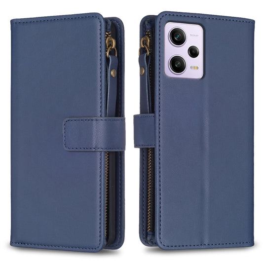 For Xiaomi Redmi Note 12 Pro 9 Card Slots Zipper Wallet Leather Flip Phone Case(Blue) - Note 12 Pro Cases by buy2fix | Online Shopping UK | buy2fix