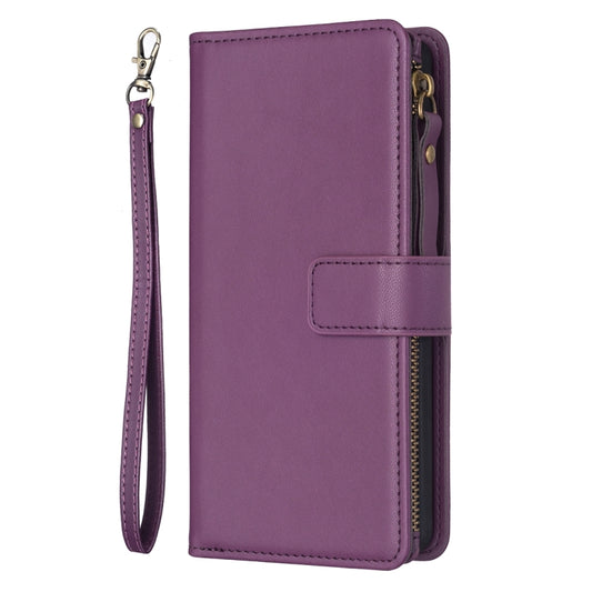 For Samsung Galaxy S21 5G 9 Card Slots Zipper Wallet Leather Flip Phone Case(Dark Purple) by buy2fix