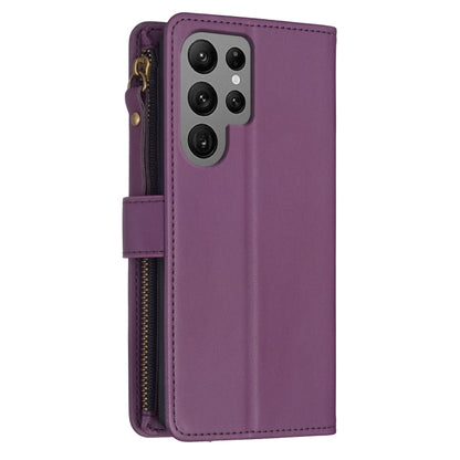 For Samsung Galaxy S23 Ultra 5G 9 Card Slots Zipper Wallet Leather Flip Phone Case(Dark Purple) - Galaxy S23 Ultra 5G Cases by buy2fix | Online Shopping UK | buy2fix