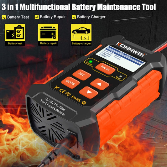 KONNWEI KW520 12V / 24V 3 in 1 Car Battery Tester with Detection & Repair & Charging Function(US Plug) by KONNWEI