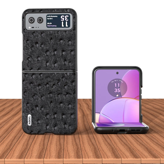 For Motorola Razr 40 ABEEL Genuine Leather Ostrich Texture Phone Case(Black) by buy2fix