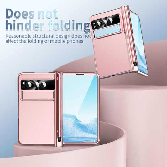 For Google Pixel Fold Integrated Electroplating Pen Slot Double Hinge Folding Phone Case with Stylus(Pink) by buy2fix