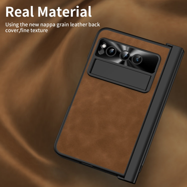 For Google Pixel Fold Integrated Napa Texture All-inclusive Phone Case with Pen Slot(Brown) - Google Cases by buy2fix | Online Shopping UK | buy2fix