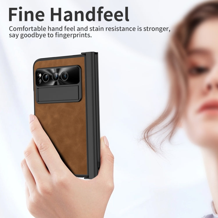 For Google Pixel Fold Integrated Napa Texture All-inclusive Phone Case with Pen Slot(Brown) - Google Cases by buy2fix | Online Shopping UK | buy2fix