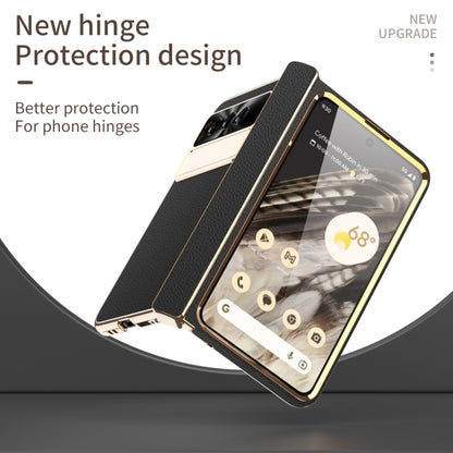 For Google Pixel Fold Litchi Pattern Electroplating Folding Phone Case with Hinge(Black) - Google Cases by buy2fix | Online Shopping UK | buy2fix