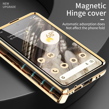 For Google Pixel Fold Litchi Pattern Electroplating Folding Phone Case with Hinge(Black) - Google Cases by buy2fix | Online Shopping UK | buy2fix