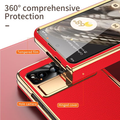 For Google Pixel Fold Litchi Pattern Electroplating Folding Phone Case with Hinge(Red) - Google Cases by buy2fix | Online Shopping UK | buy2fix