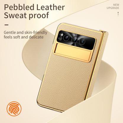 For Google Pixel Fold Litchi Pattern Electroplating Folding Phone Case with Hinge(Gold) - Google Cases by buy2fix | Online Shopping UK | buy2fix