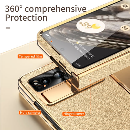 For Google Pixel Fold Litchi Pattern Electroplating Folding Phone Case with Hinge(Gold) - Google Cases by buy2fix | Online Shopping UK | buy2fix