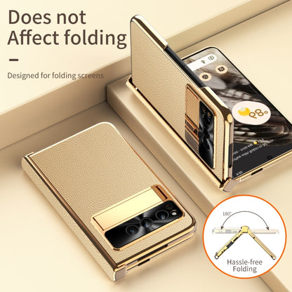 For Google Pixel Fold Litchi Pattern Electroplating Folding Phone Case with Hinge(Gold) - Google Cases by buy2fix | Online Shopping UK | buy2fix