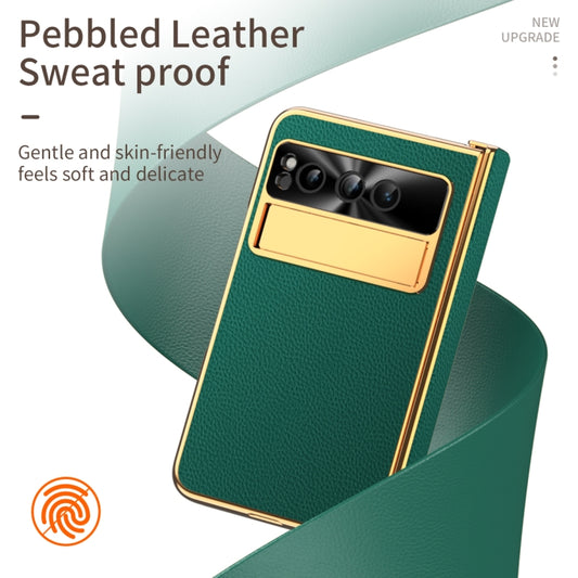 For Google Pixel Fold Litchi Pattern Electroplating Folding Phone Case with Hinge(Green) by buy2fix
