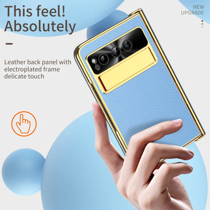 For Google Pixel Fold Litchi Pattern Electroplating Folding Phone Case with Hinge(Blue) - Google Cases by buy2fix | Online Shopping UK | buy2fix