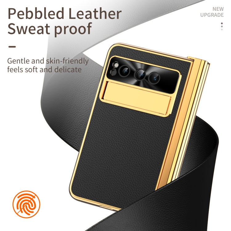 For Google Pixel Fold Litchi Pattern Electroplating Pen Slot Folding Phone Case with Stylus(Black) - Google Cases by buy2fix | Online Shopping UK | buy2fix