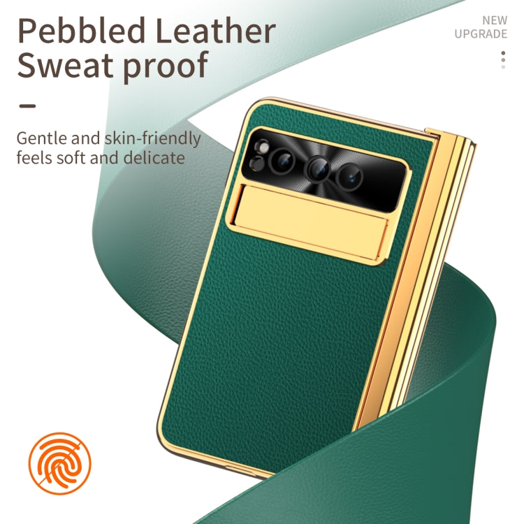 For Google Pixel Fold Litchi Pattern Electroplating Pen Slot Folding Phone Case with Stylus(Green) - Google Cases by buy2fix | Online Shopping UK | buy2fix