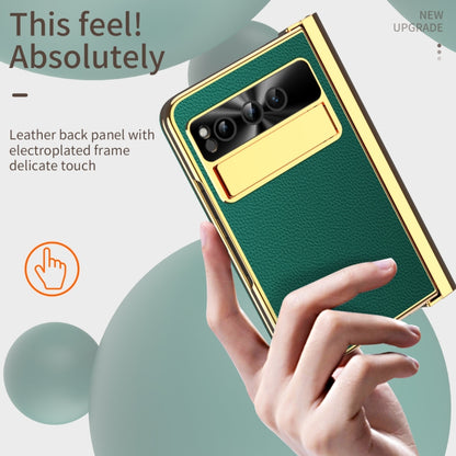 For Google Pixel Fold Litchi Pattern Electroplating Pen Slot Folding Phone Case with Stylus(Green) - Google Cases by buy2fix | Online Shopping UK | buy2fix