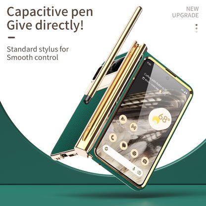 For Google Pixel Fold Litchi Pattern Electroplating Pen Slot Folding Phone Case with Stylus(Green) - Google Cases by buy2fix | Online Shopping UK | buy2fix