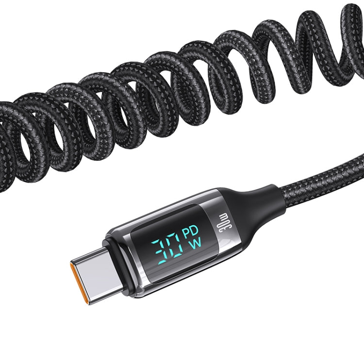 USAMS US-CC192 C37 60W Type-C+USB Dual Port Car Charger with Digital Display 30W Type-C Spring Data Cable(Tarnish) - Car Charger by USAMS | Online Shopping UK | buy2fix