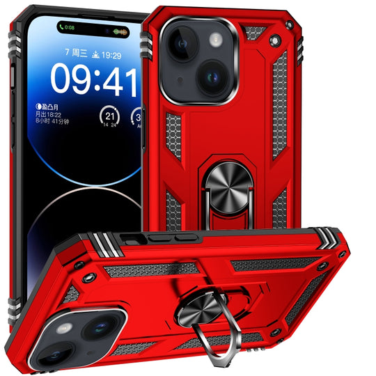 For iPhone 15 Shockproof TPU + PC Phone Case with Holder(Red)