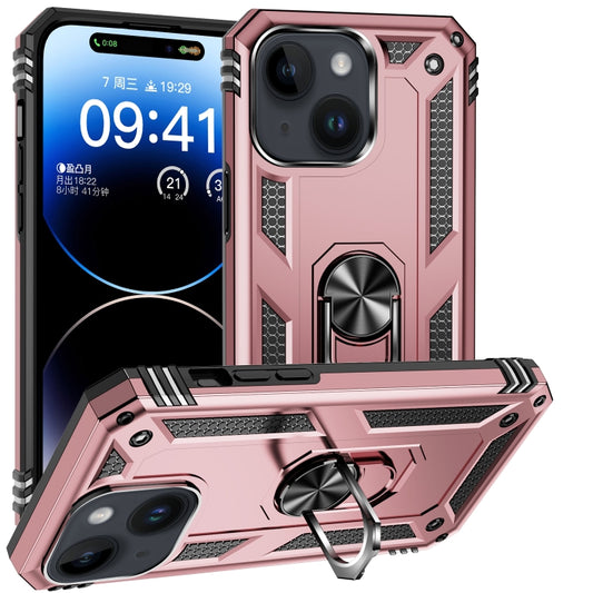 For iPhone 15 Shockproof TPU + PC Phone Case with Holder(Rose Gold) - iPhone 15 Cases by buy2fix | Online Shopping UK | buy2fix