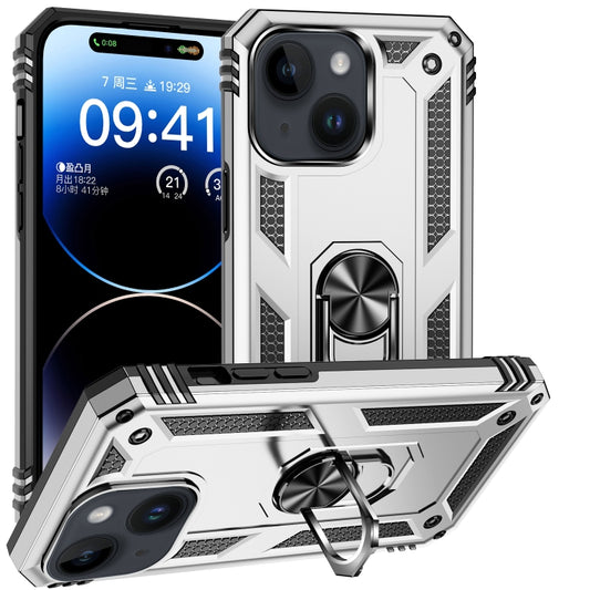 For iPhone 15 Shockproof TPU + PC Phone Case with Holder(Silver) - iPhone 15 Cases by buy2fix | Online Shopping UK | buy2fix