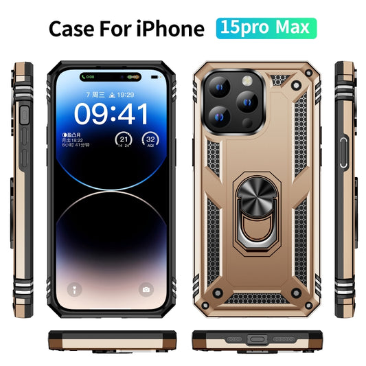 For iPhone 15 Pro Max Shockproof TPU + PC Phone Case with Holder(Gold) by buy2fix