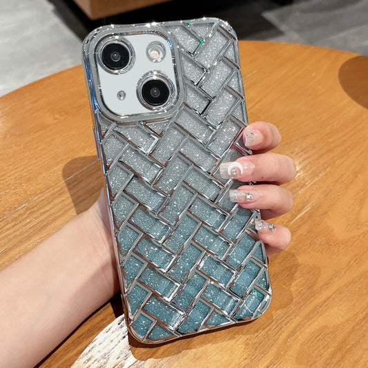 For iPhone 13 Woven Grid 3D Electroplating Laser Engraving Glitter Paper Phone Case(Silver) - iPhone 13 Cases by buy2fix | Online Shopping UK | buy2fix