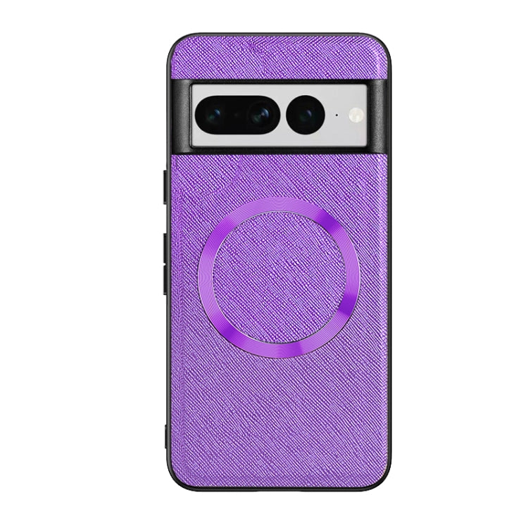 For Google Pixel 8 CD Magnetic Ring Magsafe Cross Texture Phone Case(Purple) by buy2fix