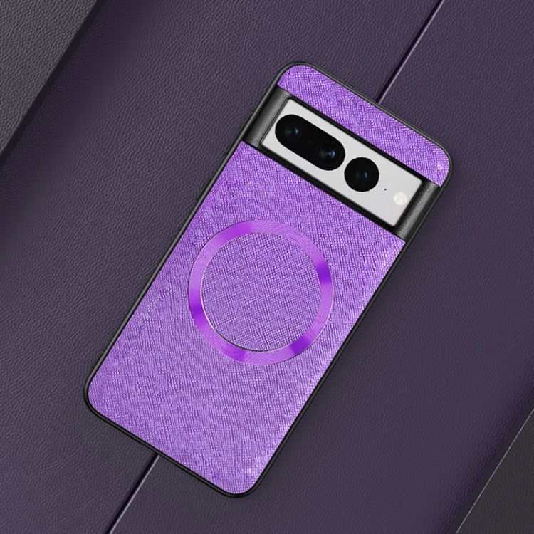 For Google Pixel 8 CD Magnetic Ring Magsafe Cross Texture Phone Case(Purple) by buy2fix
