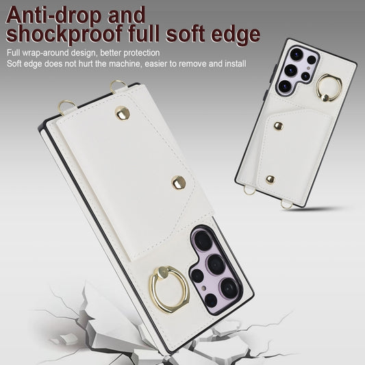 For Samsung Galaxy S23 Ultra 5G Zipper Card Bag Phone Case with Dual Lanyard(White) by buy2fix