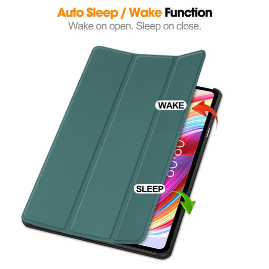For Teclast T50 Custer Pure Color 3-Fold Holder Smart Leather Tablet Case(Dark Green) by buy2fix