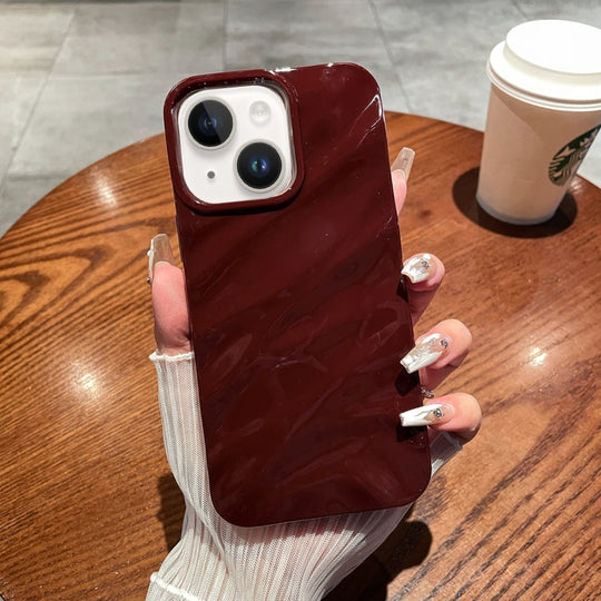 Pour iPhone 14/13 Coque de téléphone en TPU à texture ondulée de couleur unie (rouge vin)
