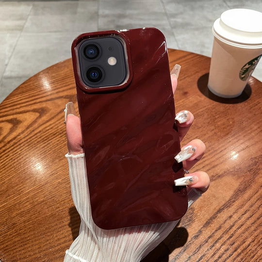 Pour iPhone 12/12 Pro Coque de téléphone en TPU à texture ondulée de couleur unie (rouge vin)
