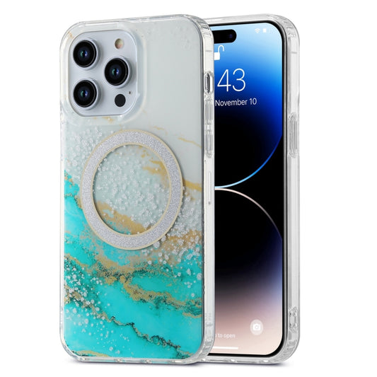 For iPhone 14 Pro Dual-side IMD Marble Magsafe Phone Case(White Green) - iPhone 14 Pro Cases by buy2fix | Online Shopping UK | buy2fix