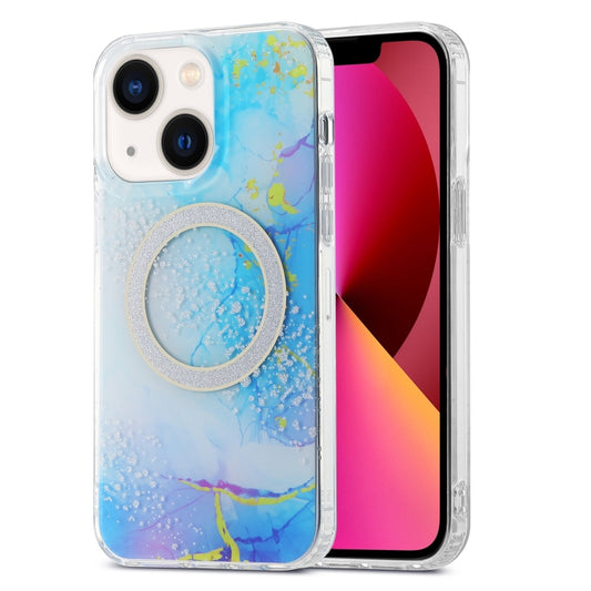 For iPhone 13 Dual-side IMD Marble Magsafe Phone Case(Dark Blue) by buy2fix