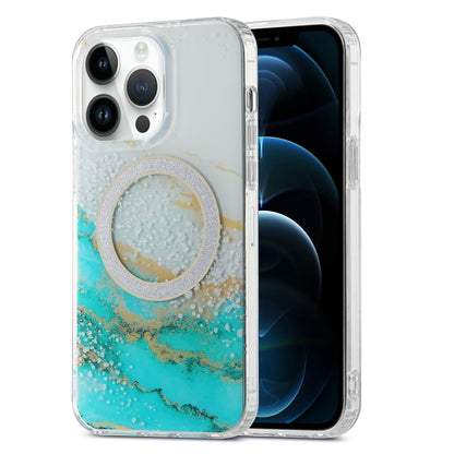 For iPhone 12 Pro Max Dual-side IMD Marble Magsafe Phone Case(White Green) by buy2fix