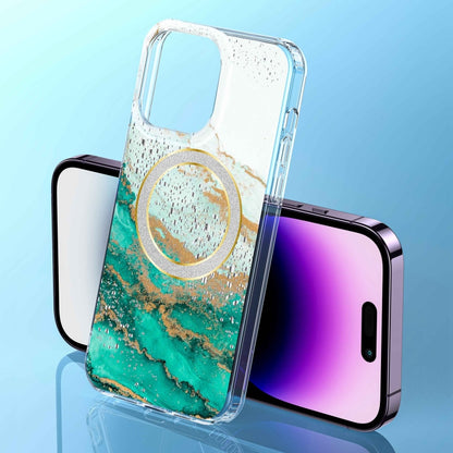For iPhone 12 Pro Max Dual-side IMD Marble Magsafe Phone Case(White Green) by buy2fix