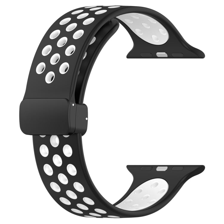 For Apple Watch 7 45mm Magnetic Buckle Silicone Watch Band(Black White) by buy2fix