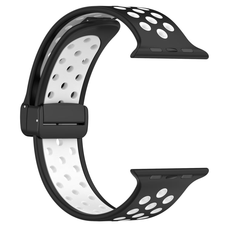 For Apple Watch 7 45mm Magnetic Buckle Silicone Watch Band(Black White) by buy2fix