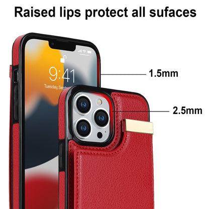 For iPhone 14 Pro Max Metal Buckle Card Slots Phone Case(Red) - iPhone 14 Pro Max Cases by buy2fix | Online Shopping UK | buy2fix