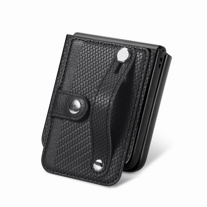 For Samsung Galaxy Z Flip5 Carbon Fiber Wristband Wallet Back Phone Case(Black) - Galaxy Z Flip5 Cases by buy2fix | Online Shopping UK | buy2fix