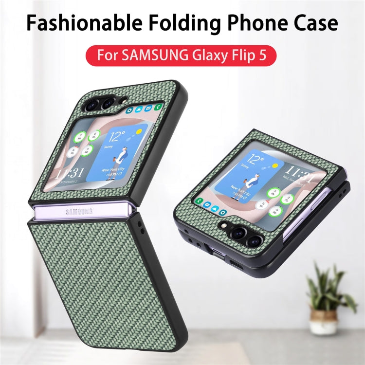 For Samsung Galaxy Z Flip5 Carbon Fiber Fold Back Phone Case(Green) - Galaxy Z Flip5 Cases by buy2fix | Online Shopping UK | buy2fix