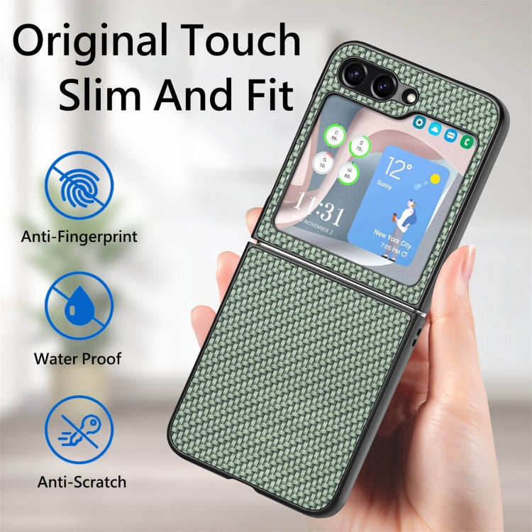 For Samsung Galaxy Z Flip5 Carbon Fiber Fold Back Phone Case(Green) - Galaxy Z Flip5 Cases by buy2fix | Online Shopping UK | buy2fix