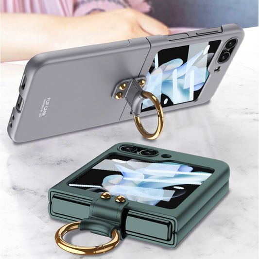 For Samsung Galaxy Z Flip5 GKK Ultra-thin PC Full Coverage Phone Case with Ring Holder / Tempered Film(Dark Green) by GKK