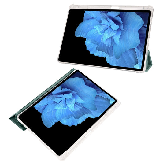 For vivo Pad 11 3-folding Transparent TPU Smart Leather Tablet Case with Pen Slot(Green) by buy2fix
