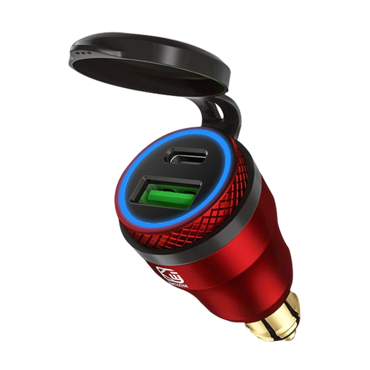 Motorcycle European-style Small-caliber Aluminum Alloy QC 3.0 + PD Fast Charge USB Charger, Shell Color:Red(Blue Light) - In Car by buy2fix | Online Shopping UK | buy2fix