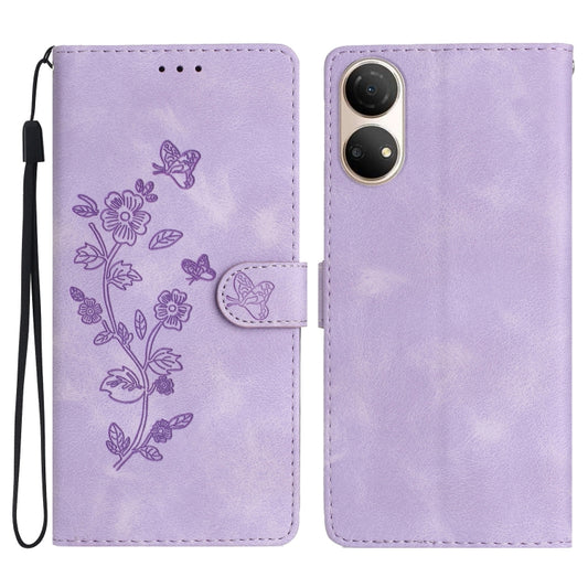 For Honor X7 / Play 30 Plus Flower Butterfly Embossing Pattern Leather Phone Case(Purple) by buy2fix