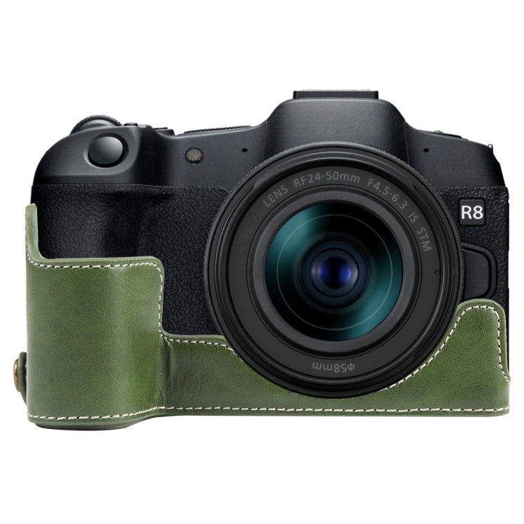 For Canon EOS R8 1/4 inch Thread PU Leather Camera Half Case Base(Green) by buy2fix