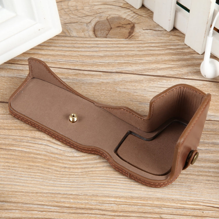 For Canon EOS R8 1/4 inch Thread PU Leather Camera Half Case Base(Coffee) by buy2fix