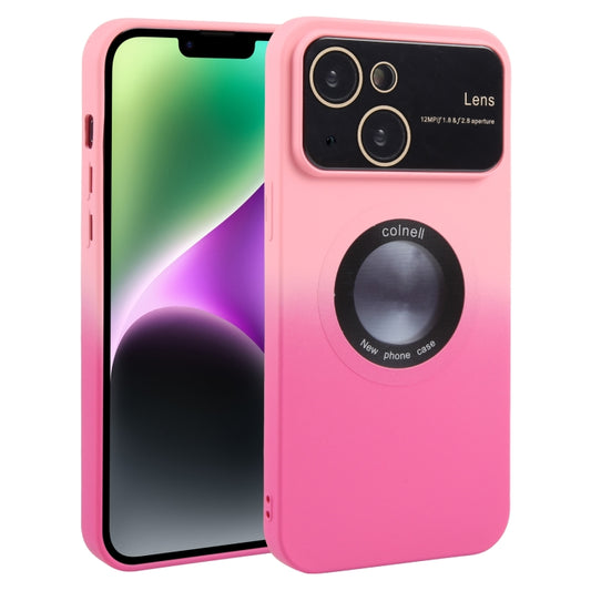 For iPhone 15 Plus Gradient Silicone Shockproof Magsafe Phone Case with Lens Film(Pink Rose) - iPhone 15 Plus Cases by buy2fix | Online Shopping UK | buy2fix